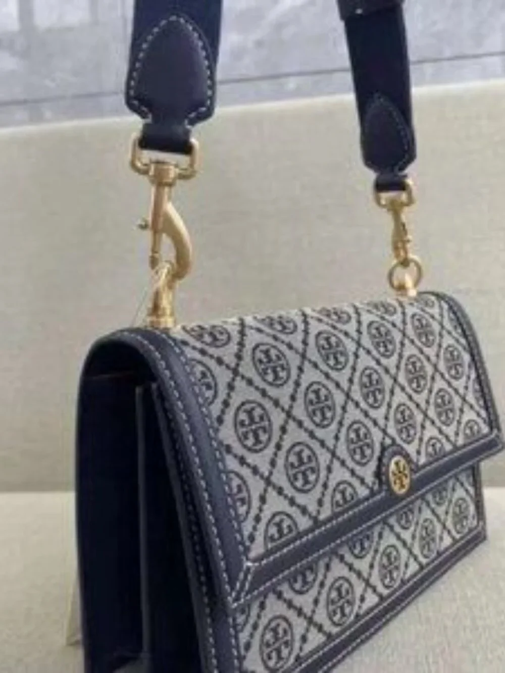 Tory Burch Navy T Monogram Jacquard shoulder bag